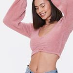 Forever 21 pink ruched fuzzy crop top Photo 0