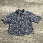 Coconut Cove Shirt Womens Medium Silk Camp Crop Boxy Button Up Floral Hawaiian Blue Photo 0