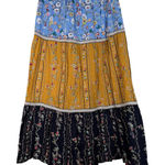 Vintage Concept Tiered Maxi Skirt Floral Blue Gold Navy Boho XL Photo 0