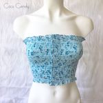 🔃Flower Print Blue Strapless Cropped Tube Top Photo 1
