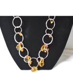 Source Unknown NWT Fashion Set Orange Ribbon/Beaded Round Link Chain Teardrop Earrings/Necklace Photo 1