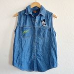 Vintage Mickey Mouse Button Down Denim Vest Blue Photo 4