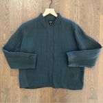 Eileen Fisher Textured Stand Collar Silk Blend Jacket Emerald Blue Green Small Photo 0