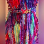 Presley Skye Multi Bright Colors Halter Top V Neck In Back Summer Dress Sz S Pink Photo 4