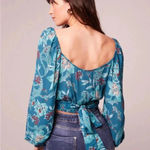 Band of Gypsies New BAND OF THE FREE Sybille Teal Boho Floral Long Sleeve Crop Blouse Sz XS Photo 6