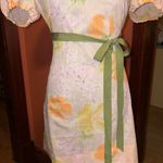 1950’s Floral Puff Sleeve Dress with Green Belt Orange Size undefined Photo 1