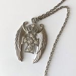 Silver Toned Cross With Wings And Crown Necklace Photo 8