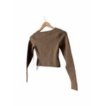 Good American The Cupped Rib Crop Sweater in Taupe Medium NEW Photo 3