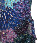 S Levine Blue Multicolor Peacock Short Sleeve Faux Wrap Casual Top M Pink Size M Photo 5
