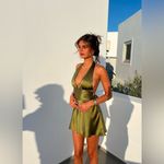 ZARA NWT  Satin Effect Halter Dress in Green Size M Photo 3