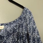 Solitaire Women's Blue Boho Print Peasant Top - Size Large - Tassel Crochet Lace Photo 1