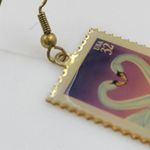 Swan Love 32 Cent Stamp Dangle Earrings Heart Gold Tone Postage Mail USA Photo 6