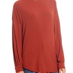 Free People Shimmy Shake Top Oversized Rust Long Sleeve Blouse scalloped hem EUC Photo 12