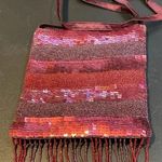 Crossbody Purse Bag Fringe Beaded Sequins Burgundy Boho‎ Cocktail Party Evening Photo 0