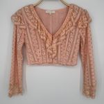 Love Shack Fancy Macey Crop Top XS Rosewater Pink Lace Ruffle Long Sleeve Blouse Photo 3