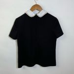 Pearl Detail Collared Short Sleeve Top Size Large Black Photo 3