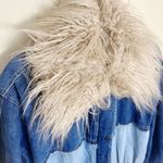 Free People  Days to Come Denim Parka Coat Faux Fur Collar  Size M New Photo 4