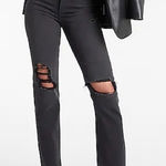 EXPRESS ‎ Super High Waisted Black Ripped Modern Straight Jeans Size 6 Short Photo 0
