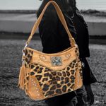 Leopard Spots Western Leather Handbag Hobo Bag Brown Photo 0