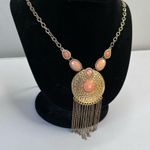 Boutique Long Peach Moonglow Lucite Fringed Pendant Gold 30” Photo 2