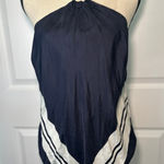 Tommy Hilfiger Silk Halter Handkerchief Top Navy Blue White Stripe Ring Detail M Photo 0