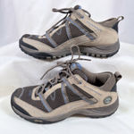 Timberland Womens 8 OrthoLite Hiking Sneaker Khaki Blue Leather Low Vibram Boot Photo 0