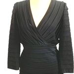 Tadashi Shoji 2-PC Pleated V-Neck Black Skirt Top M Stretch Pleated 3/4 Sleeve Photo 2