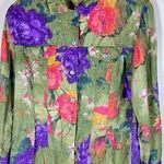 VTG 90s Womens 100% Linen Jacket Shirt Floral Chicos Cottage Coastal Medium Photo 0