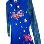 Vintage Raw Blue Jersey Dress L Blue New York Lace Sleeves Sporty Y2K Streetwear Size L Photo 1