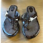 B.O.C. Size 6 Leopard Print Patent Leather Thong Flip Flops Brown Black Photo 0
