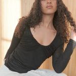 NWT Woodrose Deli Long Sleeve Scoop Neck Rruched Ballet Top Black Women's Size S Photo 2