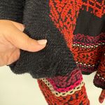 Lucky Brand  Aztec Cardigan Sweater Chenille Texture Black Red‎ Knit Boho Medium Photo 5
