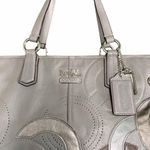 Coach Chelsea Inlaid Leather Charlie Tote Patchwork Gray Silver Blue Lining NEW Photo 2