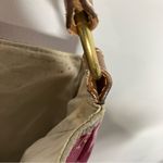 Fossil coated canvas messenger bag pink bicycle print leather trim Photo 14