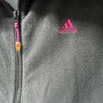 Adidas black zip up fleece dark pink accents and logo women’s medium Photo 1