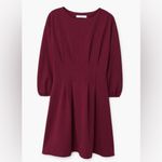 Mango Burgundy Garnet Red Puff Sleeve Dress Photo 2