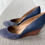 Violet & Red Dusty Blue Suede Leather High Heel Wedges Dressy Shoes Size 9 Photo 0