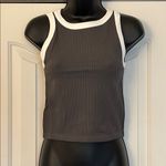 None Ribbed Tank Top with White Trim – Dark Gray – Women’s Size Large – NWOT Photo 0