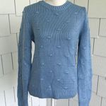 Lucky Brand Women's Blue Ribbed Knit Bobble Crew Neck Pull Over Sweater Photo 0