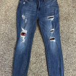 Judy Blue  Jeans Womens 11/30 Skinny Fit Blue Distressed Red Plaid Underlay Jeans Photo 0