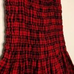 Handmade Real Seashell Fringe Hem Plaid Shirring Dress Red Photo 3