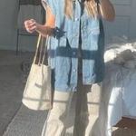 easel Oversized Button Down Jean Shirt Vest Sleeveless Medium Photo 1