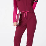 FIGS Rafaela Cargo ScrubJumpsuit in Deep Cranberry, Size X-Small Photo 0