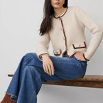 Ann Taylor faux suede trim sweater jacket beige cozy blazer size XL Photo 0