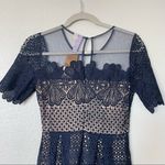 Alya NWT Francesca's Fit-n-Flare Mesh Lace Overlay Navy/Nude Dress Size XS Photo 6