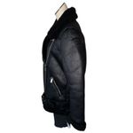 Guess NWT Women's Faux-Shearling Asymmetric Moto Coat Black Medium Photo 3