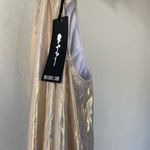 Dolls Kill Poster Girl gold iridescent cowlneck spaghetti strap formal gown Photo 6