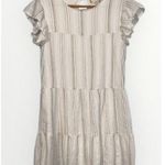 Altar'd State Altar’d State White & Tan Stripes Tiered Crepe Ruffle Cap Sleeve Shift Dress S Photo 0