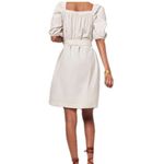 Faherty  Khai Beige Belted Tie Waist Puff Sleeve Square Neck Cotton Poplin‎ Dress Photo 1
