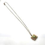 J. Crew Antiqued Gold Chain Square Locket Necklace Green Stone‎ Jade Serpentine Photo 1